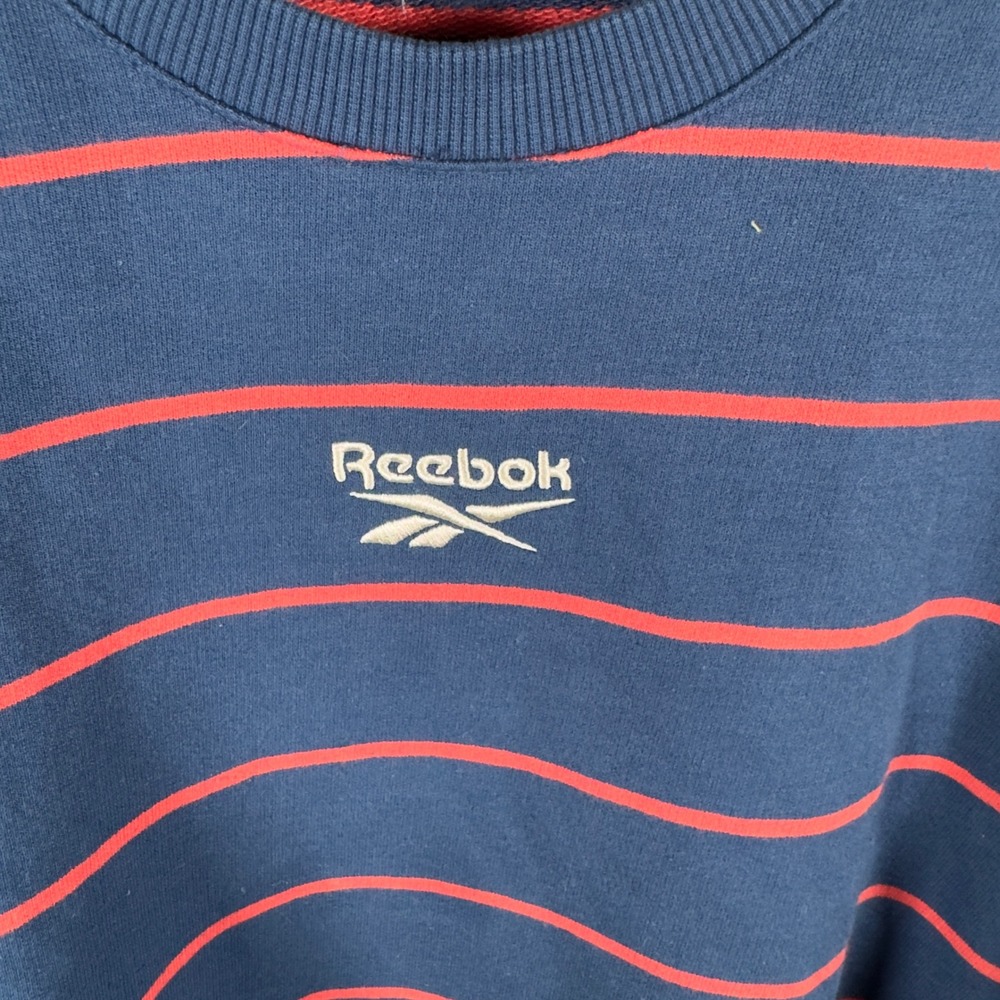 Reebok Mens Striped Crewneck Sweatshirt Navy Blue Red‎ Logo Pullover XL - Picture 3 of 8